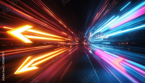 Abstract Neon Arrows Speed Lines Fast Motion Future Technology Background