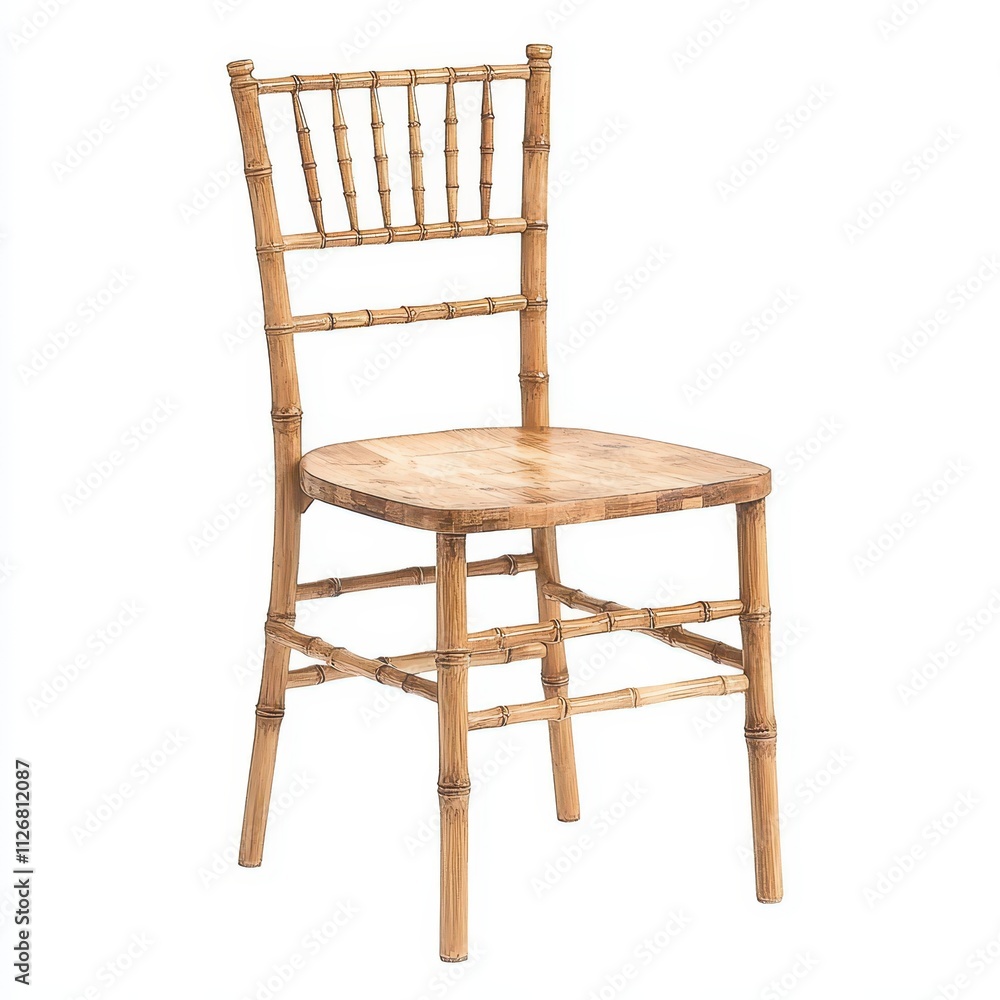 A simple, elegant bamboo chair with a classic design, featuring a slatted back and sturdy legs, perfect for various settings. A simple, elegant bamboo chair with a classic design, featuring a slatted back and sturdy legs, perfect for various settings.
