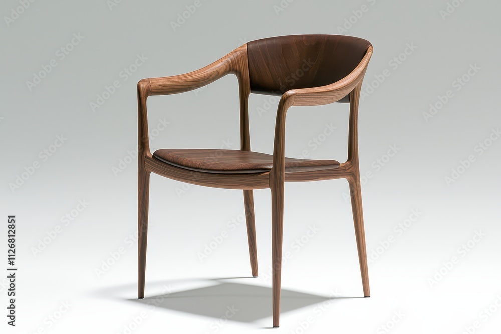 A sleek, modern wooden chair with curved armrests and a minimalist design, ideal for contemporary interiors. A sleek, modern wooden chair with curved armrests and a minimalist design, ideal for contemporary interiors.