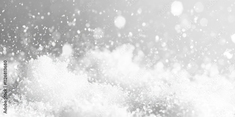 Snow-covered landscape with a white background and a few snowflakes. The snow is falling and the sky is cloudy Snow-covered landscape with a white background and a few snowflakes. The snow is falling and the sky is cloudy