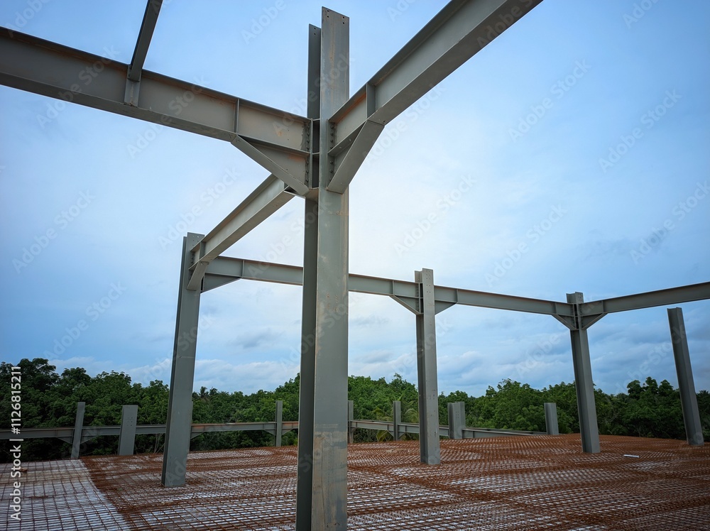 photo of steel building columns with wire mesh floors photo of steel building columns with wire mesh floors