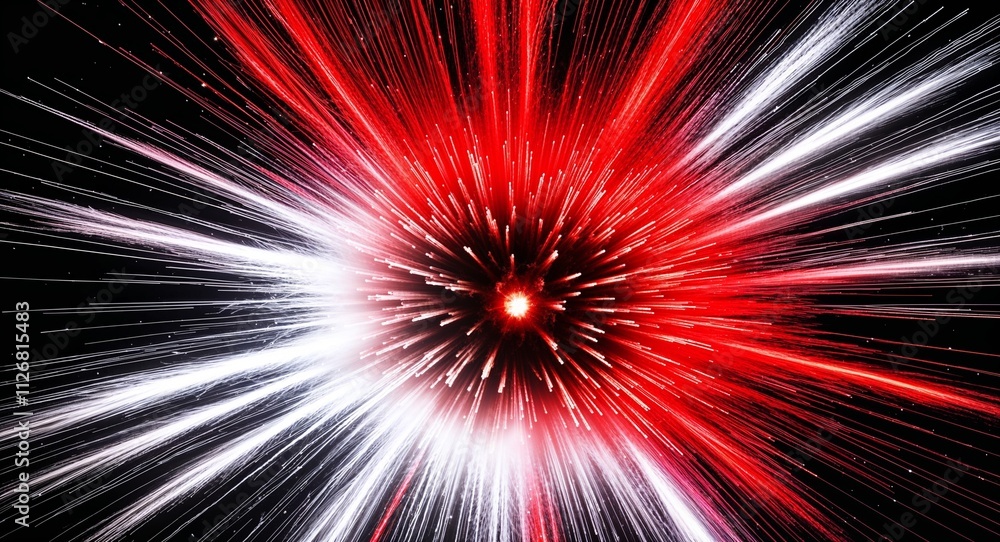 Creating red and silver bursts that explode into radiant waves resembling supernova explosions Creating red and silver bursts that explode into radiant waves resembling supernova explosions