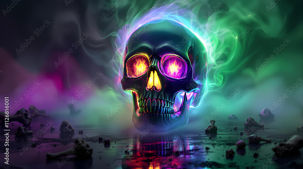 skull covered in colorful smoke,Lone mind,Skull made of smoke colorful with red and blue colors,scary skull and smoke around,Skull Fog In Dark Halloween Background skull covered in colorful smoke,Lone mind,Skull made of smoke colorful with red and blue colors,scary skull and smoke around,Skull Fog In Dark Halloween Background