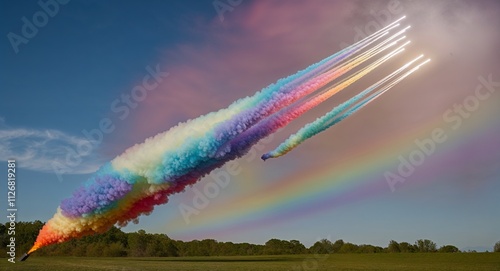 Launching unique cometlike aerial effects that radiate rainbowlike hues as they drift photo