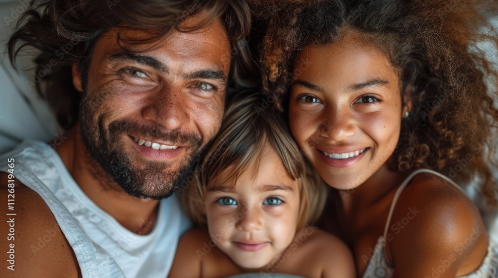 Happy multiracial family portrait, smiling parents and child. Happy multiracial family portrait, smiling parents and child.