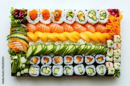  Sushi bento box with fresh rolls and edamame.