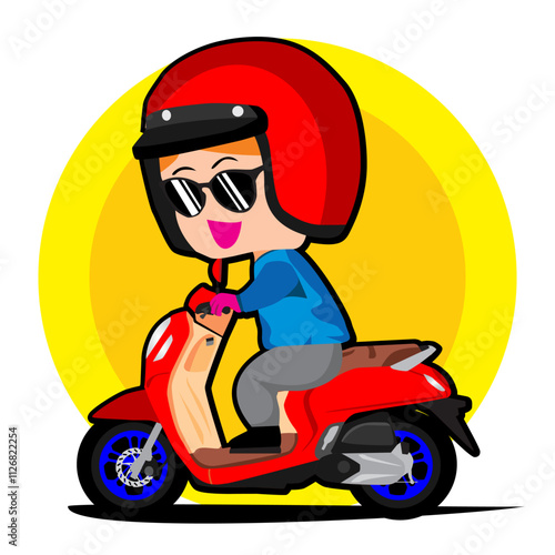 cute riding motorcycle motorbike cartoon scooter automatic