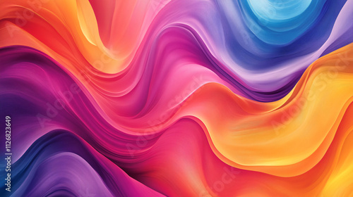 Abstract gradient waves, flowing across the canvas in vibrant hues, creating a smooth, hypnotic pattern. 