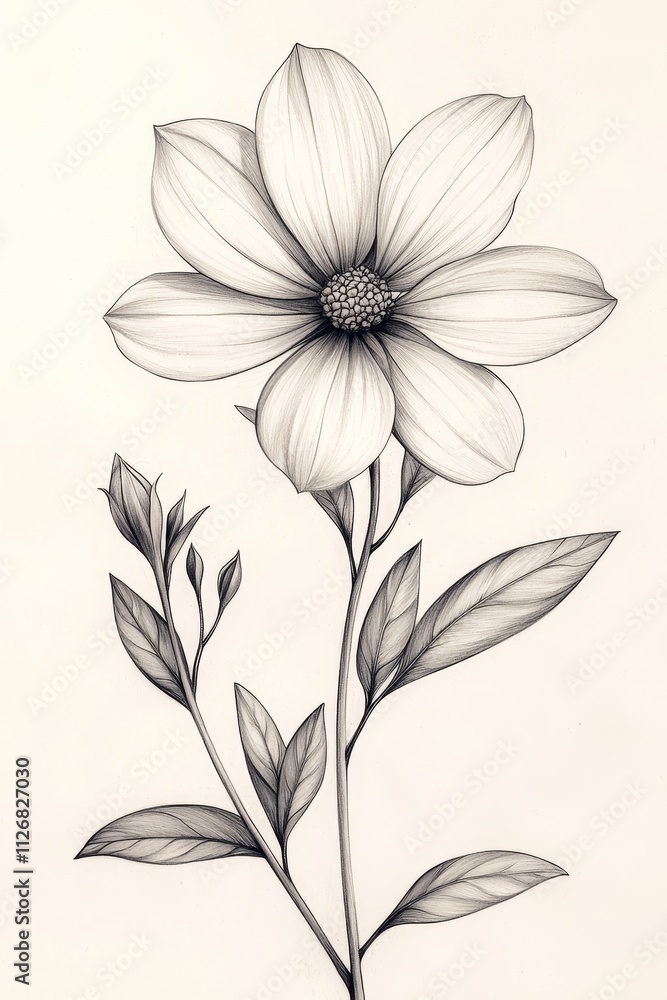 Obraz premium Elegant Monochrome Dahlia Drawing Botanical Illustration