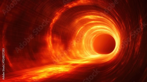 Vivid vortex of fiery light swirling into an immense black hole in a cosmic setting