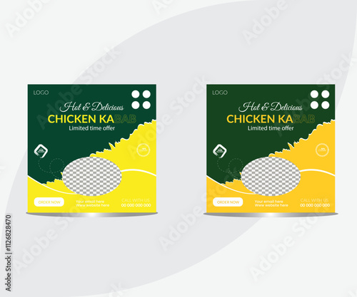 Social media post design template, new design, delicious chicken kabab, delicious shish kebab. Fast food and restaurant promotion simple square chicken kabab vector social media post banner design 