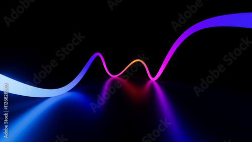 3d render of a vibrant, abstract representation of light waves in various neon colors against a dark background. Synthwave style music equalizer. Visualization of fluctuations photo