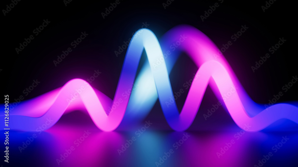 © wacomka - 3d render, ultraviolet neon lines, glowing in the dark. Synthwave style sound equalizer. Depth of field effect. Pink blue gradient