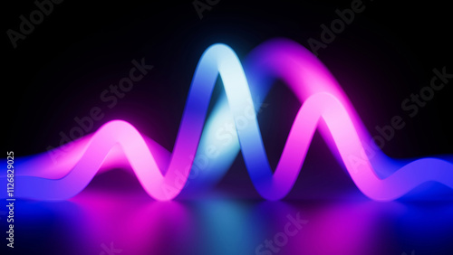 3d render, ultraviolet neon lines, glowing in the dark. Synthwave style sound equalizer. Depth of field effect. Pink blue gradient
