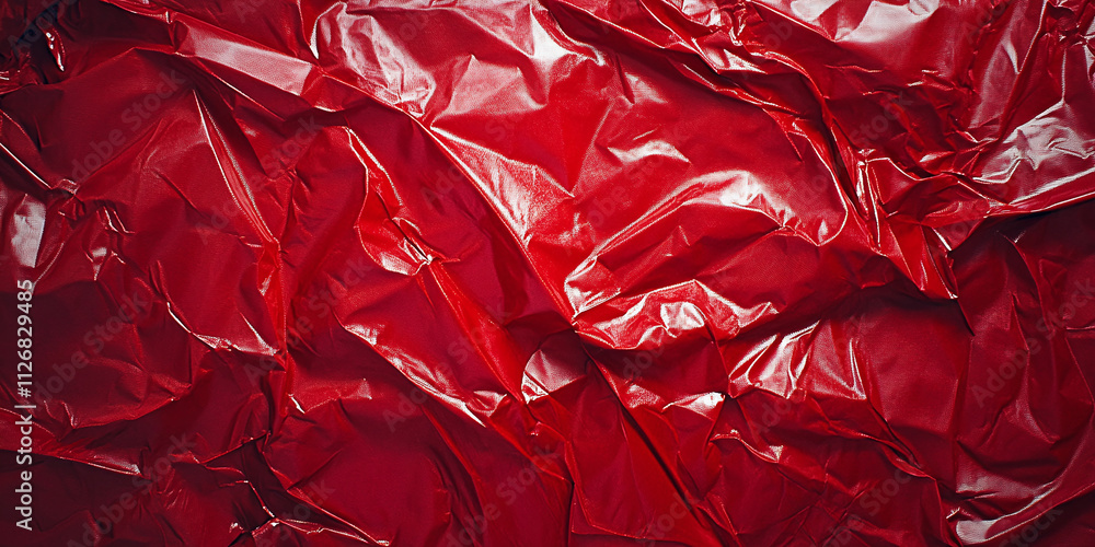 Obraz premium An intense red vinyl background with a shiny, rippled plastic surface, showcasing a dynamic and textured composition perfect for modern designs.