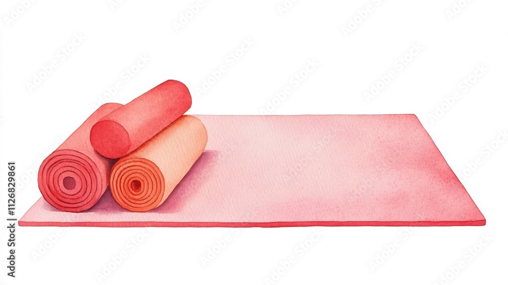 Watercolor of Yoga Props on White Background Watercolor of Yoga Props on White Background