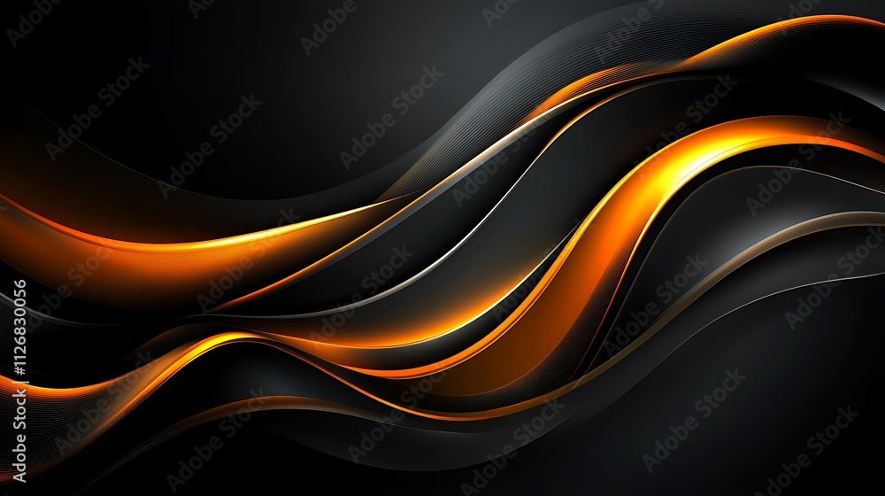 Obraz premium Abstract dark background with orange glowing waves.