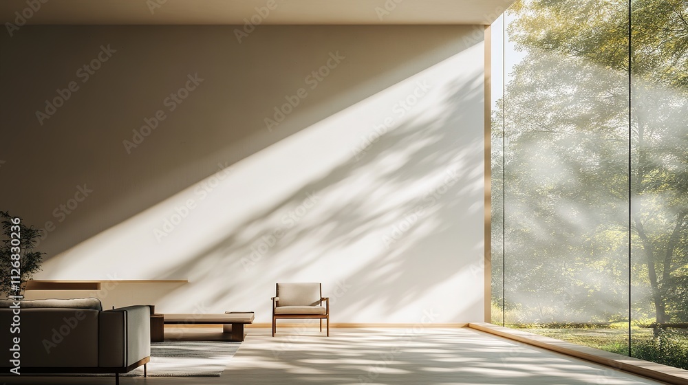 large window letting in bright natural light illuminating modern living room with minimalistic furniture large window letting in bright natural light illuminating modern living room with minimalistic furniture