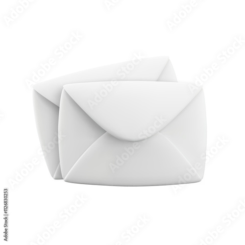 Vector cartoon 3d closed envelope stack. Realistic 3d render two white letter icon, new message notification, email sign, newsletter subscription symbol. Cute design element for web, social media app.