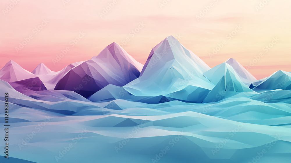 Abstract low-poly landscape, with sharp edges and soft pastel hues, creating a minimalist yet futuristic environment. Abstract low-poly landscape, with sharp edges and soft pastel hues, creating a minimalist yet futuristic environment.