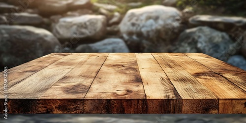 Empty wooden table for product placement or montage with nature background. photo