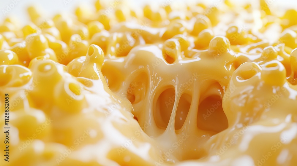Close-up of mac and cheese showing gooey cheese and crispy topping. Close-up of mac and cheese showing gooey cheese and crispy topping.