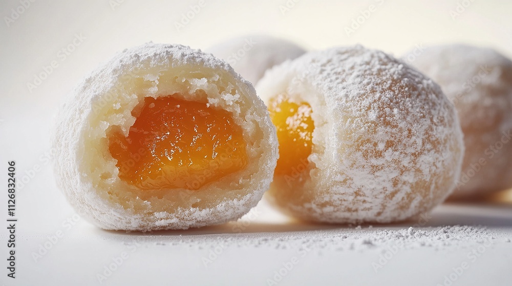 Close-up of marillenknadel showing soft dough texture and vibrant apricot filling. Close-up of marillenknadel showing soft dough texture and vibrant apricot filling.