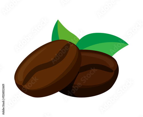 coffee beans with leaves, coffee beans icon, illustration coffee beans