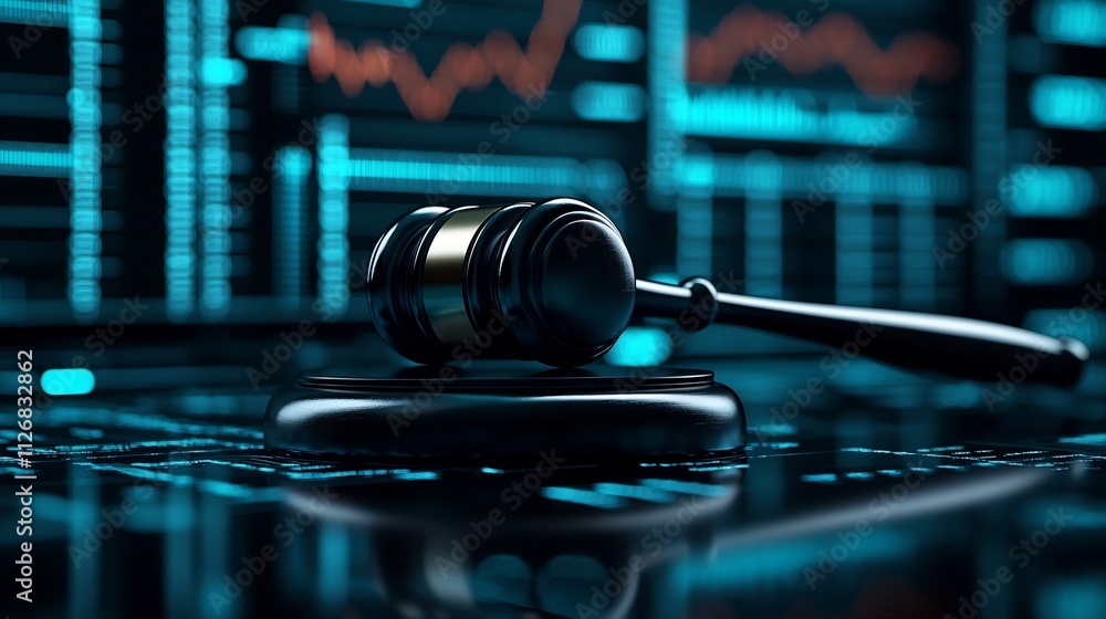 Gavel Amid Dynamic Market Digital Displays and Financial Data High tech Visualization of Market Trends Investment Decisions and Financial Analysis Gavel Amid Dynamic Market Digital Displays and Financial Data High tech Visualization of Market Trends Investment Decisions and Financial Analysis