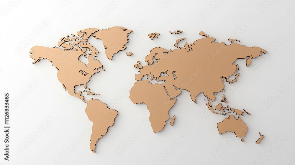 Papercut World Map Isolated on White Background in 3D