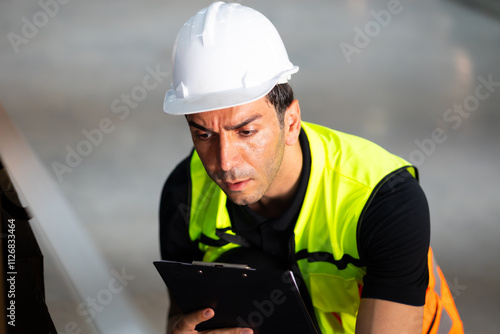 Hispanic man worker people, professional engineering people wearing hardhat safety helmet meeting with solar photovoltaic