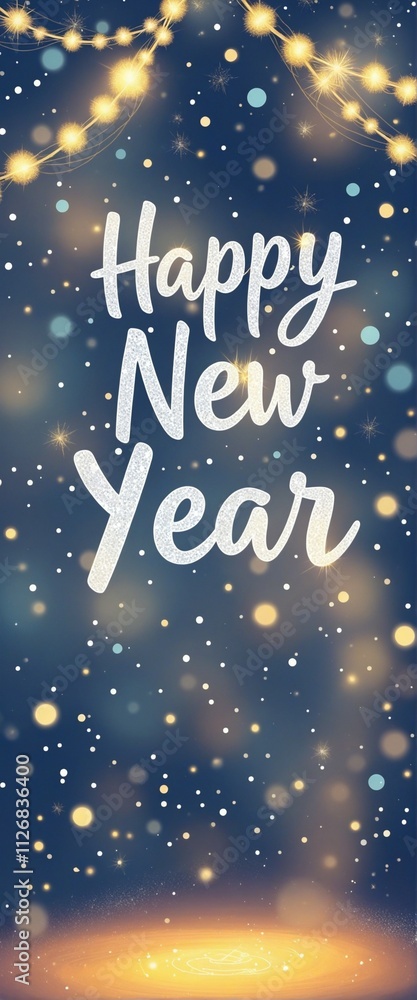 Happy New Year: Sparkling crystals with twinkling lights in a celebratory Setting Happy New Year: Sparkling crystals with twinkling lights in a celebratory Setting