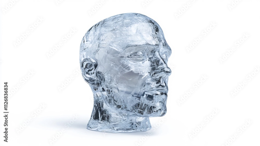 Sculpted Ice Head,Isolated on White Background,3D Sculpted Ice Head,Isolated on White Background,3D