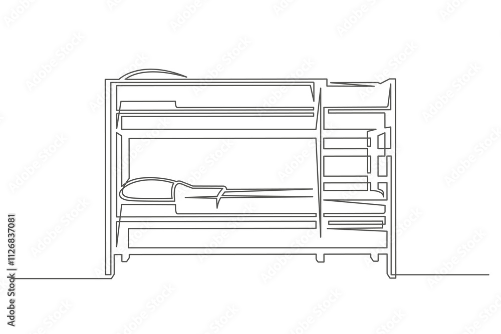 Continuous one line drawing bad isolated on white background. Vintage furniture for interior design. Editable stroke. Vector illustration