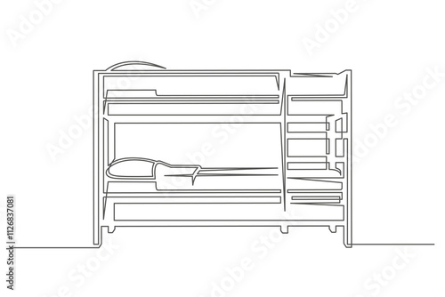 Continuous one line drawing bad isolated on white background. Vintage furniture for interior design. Editable stroke. Vector illustration