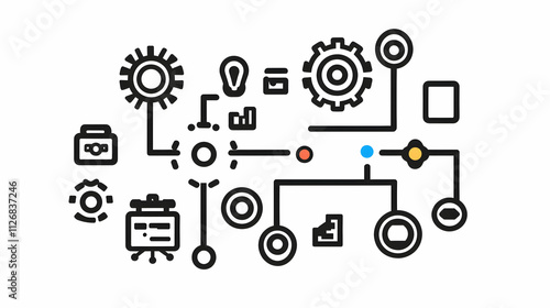 Abstract Illustration, Interconnected Gears, Ideas, and Processes Flowing Dynamically in a Network