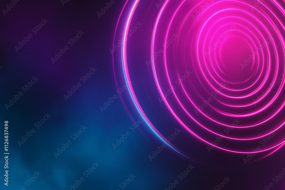 A bold neon background with radiating turquoise and magenta concentric circles glowing intensely. A bold neon background with radiating turquoise and magenta concentric circles glowing intensely.