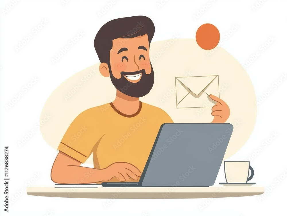 Person expressing joy while handling an envelope and using technology. Person expressing joy while handling an envelope and using technology.