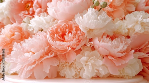 Spring Horizontal Floral Peony banner. Beautiful nature season background. Copy space for text, selective focus. Bloom summer aesthetic.