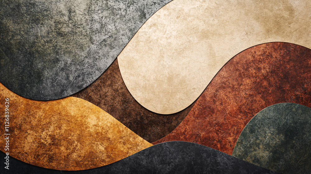 Abstract organic shapes overlapping, with textured surfaces and muted earth tones for a natural, handmade aesthetic. Abstract organic shapes overlapping, with textured surfaces and muted earth tones for a natural, handmade aesthetic.