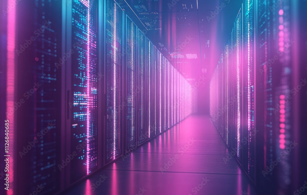A Futuristic Data Center with Glowing Neon Lights A Futuristic Data Center with Glowing Neon Lights