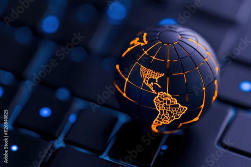 A glowing globe symbolizing global connectivity on a modern keyboard design.