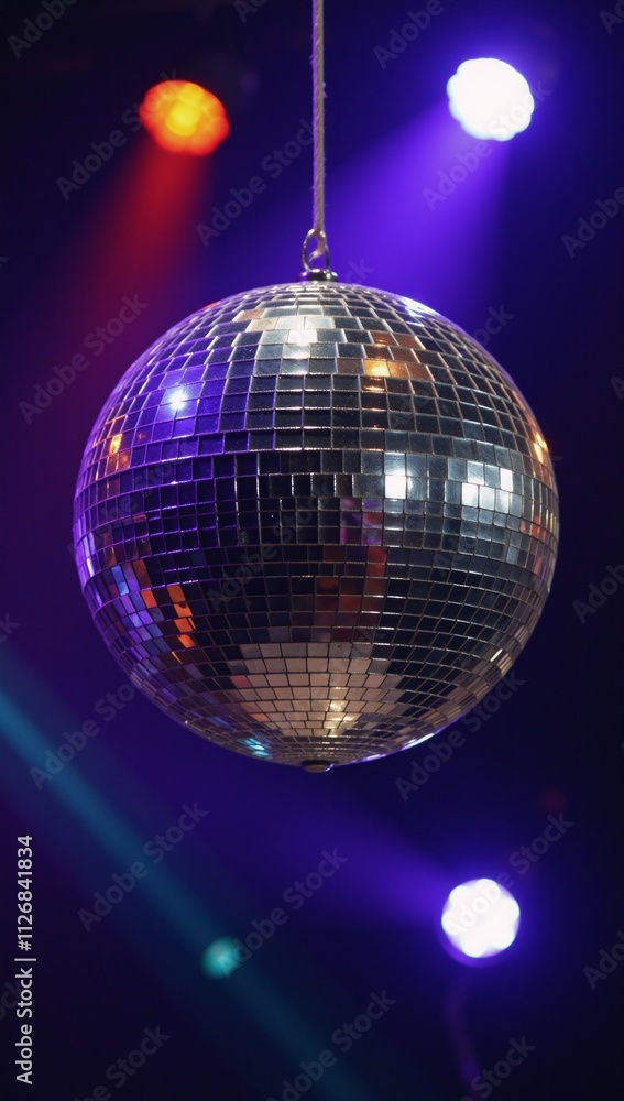 Fototapeta premium A vibrant disco-themed scene featuring a disco ball as both subject and backdrop