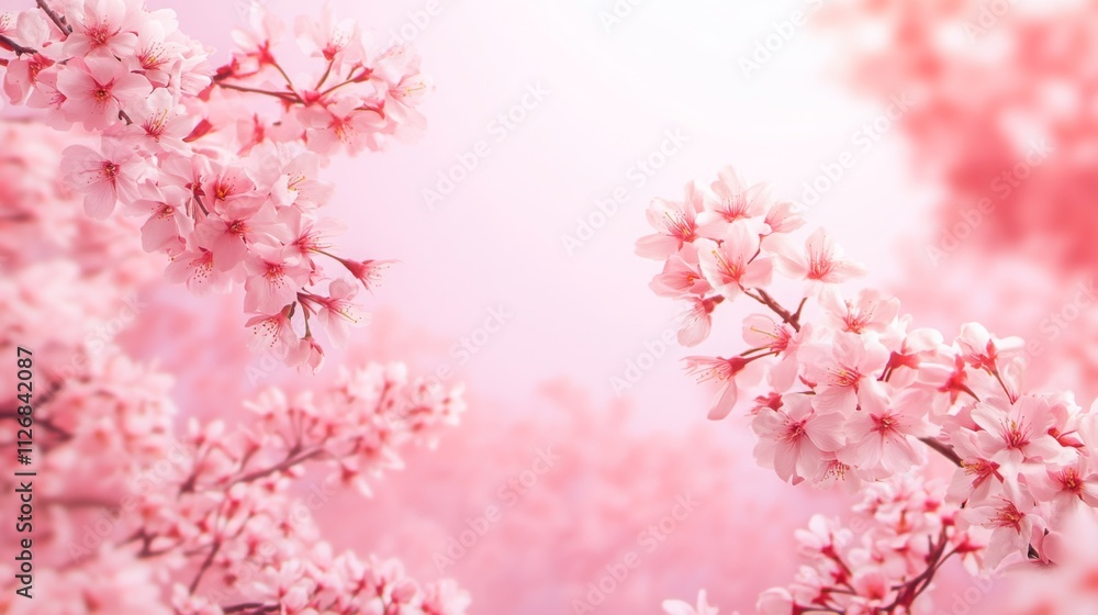 Spring Horizontal banner with sakura flowers. Beautiful nature season background with a branch of blooming cherry. Copy space for text, selective focus Spring Horizontal banner with sakura flowers. Beautiful nature season background with a branch of blooming cherry. Copy space for text, selective focus