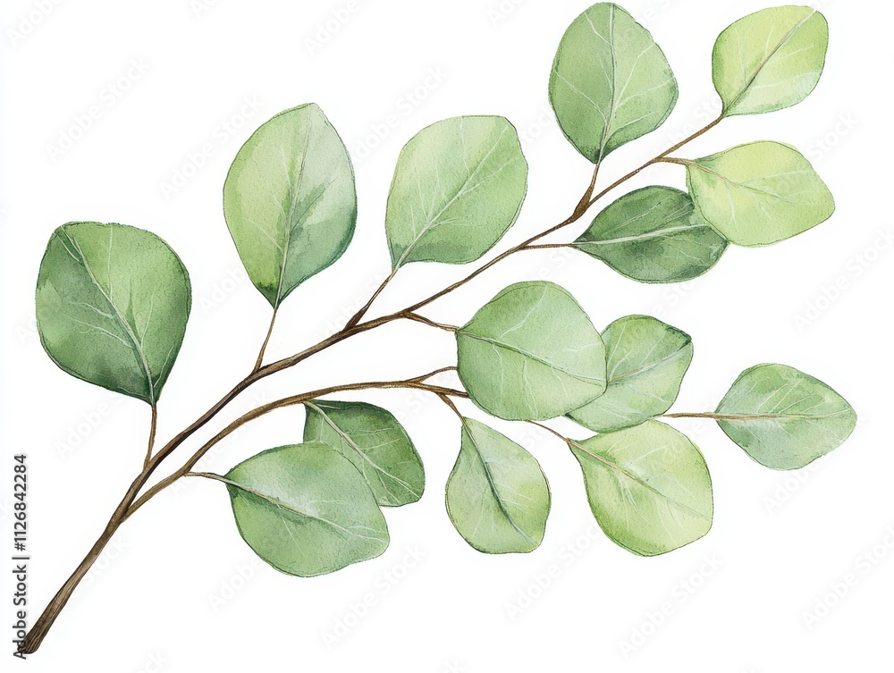Fototapeta premium A delicate illustration of a green leafy branch, showcasing natural beauty and fine details of the leaves and twigs.