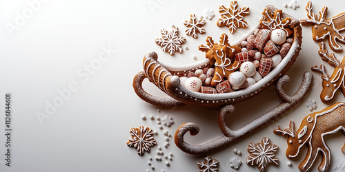 Gingerbread sleigh with festive decorations and holiday candy treats