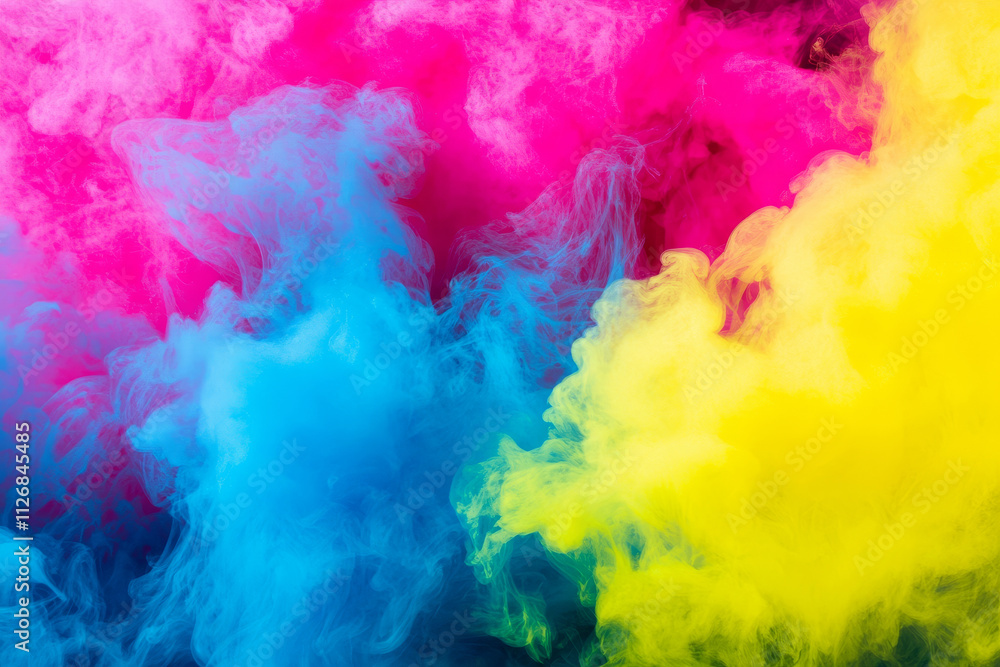A vivid color smoke background of glowing neon plumes in magenta, cyan, and bright yellow, radiating vividly. A vivid color smoke background of glowing neon plumes in magenta, cyan, and bright yellow, radiating vividly.