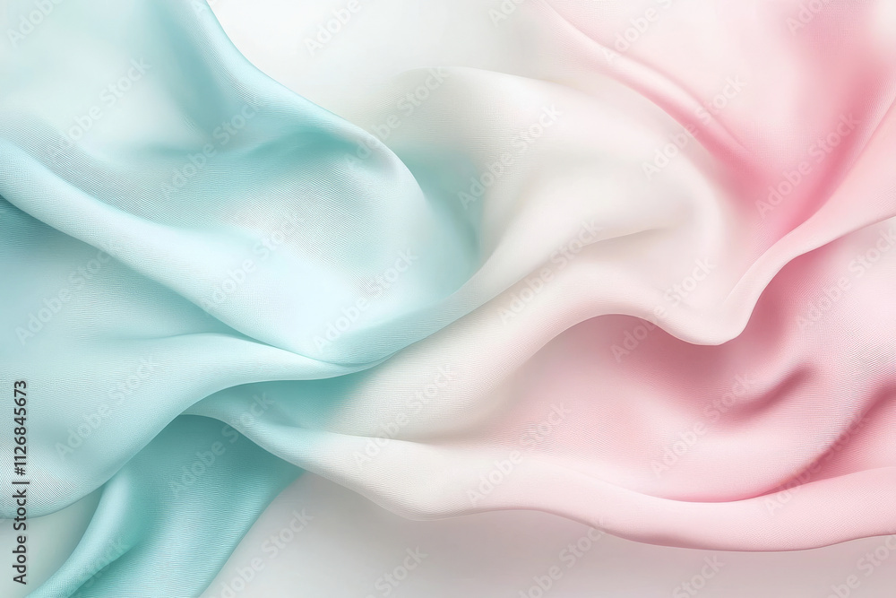 Fototapeta premium A pastel background of flowing abstract waves in light lavender, blush pink, and creamy teal on a clean base.