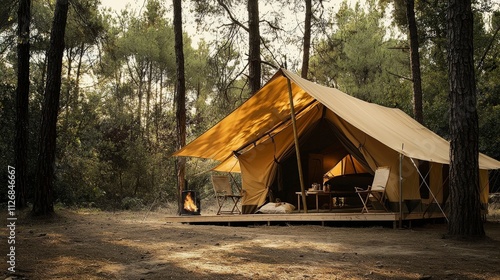 Wallpaper Mural Outdoor adventure serene camping in a spacious tent for a relaxing experience in a natural forest setting Torontodigital.ca