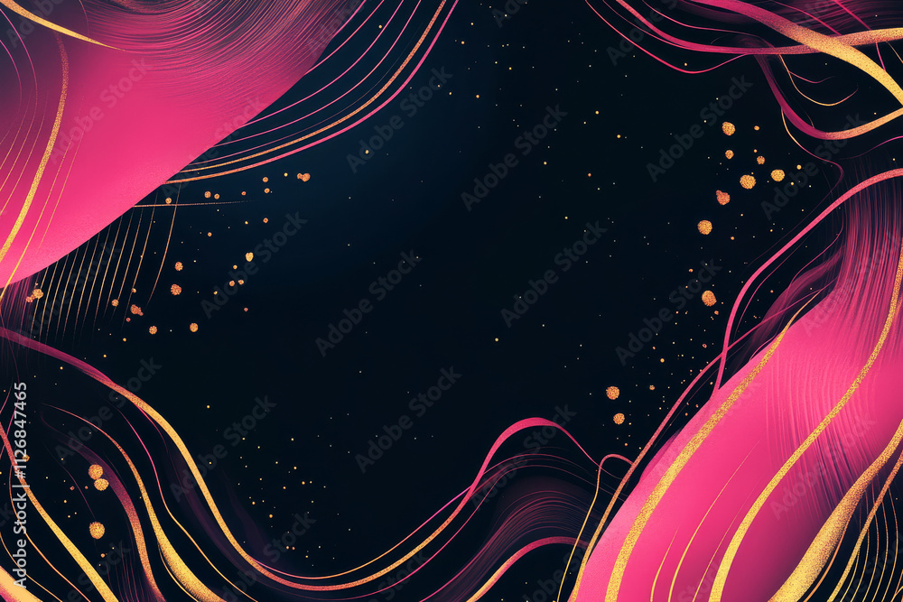 Fototapeta premium A high-energy neon background with radiant pink and gold spirals blending into a dark black gradient.